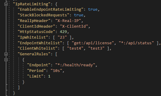 Configure IpRateLimining in appsettiong.json in Program.cs